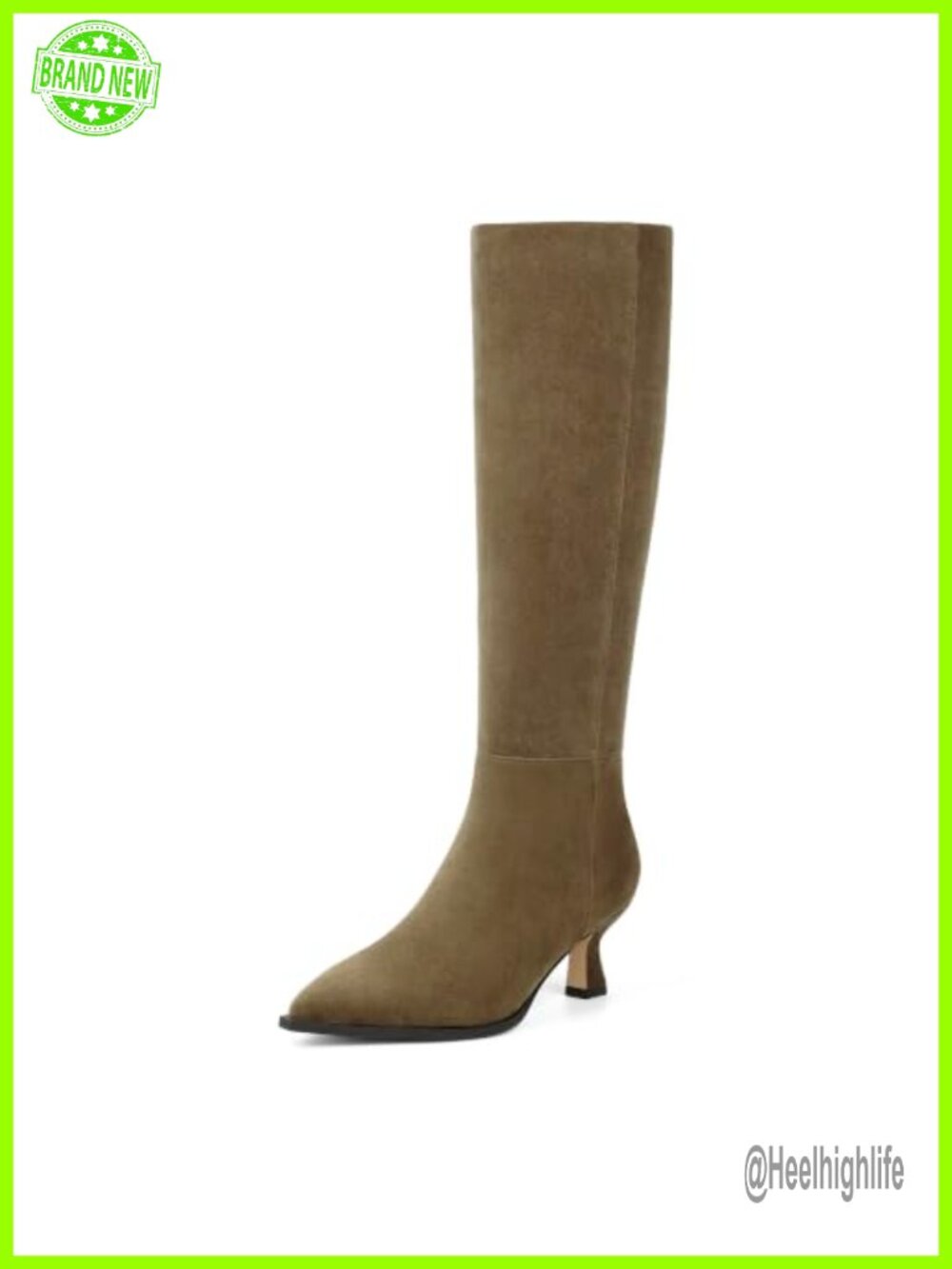 Knee High Boots Faux Suede Kitten Heel Pointed Toe Womens Zip Tall